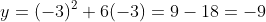 y=(-3)^2+6(-3)=9-18=-9