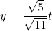 y=\frac{\sqrt5}{\sqrt{11}}t