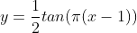 y=\frac{1}{2}tan(\pi(x-1))