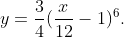 y=\frac{3}{4}(\frac{x}{12}-1)^6.