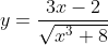 y=\frac{3x-2}{\sqrt{x^3+8}}