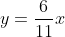 y=\frac{6}{11}x