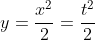 y=\frac{x^2}{2}=\frac{t^2}{2}