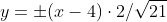 y=\pm(x-4)\cdot2/\sqrt{21}