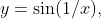 y=\sin(1/x),~x>0