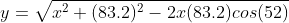 y=\sqrt{x^{2}+(83.2)^{2}-2x(83.2)cos(52)}