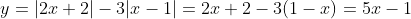 y=|2x+2|-3|x-1|=2x+2-3(1-x)=5x-1
