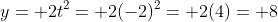 y= 2t^2= 2(-2)^2= 2(4)= 8