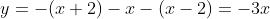 y=-(x+2)-x-(x-2)=-3x