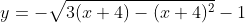 y=-\sqrt{3(x+4)-(x+4)^2}-1