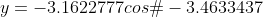 y=-3.1622777cosθ-3.4633437