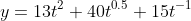 y=13t^2+40t^{0.5}+15t^{-1}