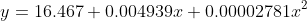 y=16.467+0.004939x+0.00002781x^2