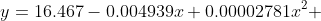 y=16.467-0.004939x+0.00002781x^2 