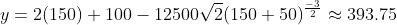 y=2(150)+100-12500\sqrt{2}(150+50)^{\frac{-3}{2}}\approx{393.75}~lbs~of~brine