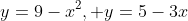 y=9-x^2, y=5-3x