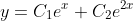 y=C_1e^x+C_2e^{2x}