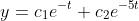 y=c_1e^{-t}+c_2e^{-5t}