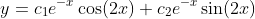 y=c_1e^{-x}\cos(2x)+c_2e^{-x}\sin(2x)