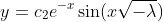y=c_2e^{-x}\sin(x\sqrt{-\lambda})