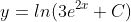 y=ln(3e^{2x}+C)
