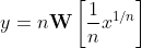 y=n\textbf{W}\left[\frac{1}{n}x^{1/n}\right]
