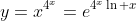 y=x^{4^x}=e^{4^x\ln x}