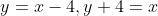y=x-4,y+4=x