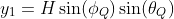 y_{1}=H\sin(\phi_{Q})\sin(\theta_{Q})