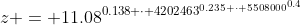 z = 11.08^{0.138 \cdot 4202463^{0.235 \cdot 5508000^{0.4}}}