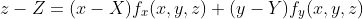 z-Z=(x-X)f_x(x,y,z)+(y-Y)f_y(x,y,z)