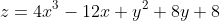 z=4x^3-12x+y^2+8y+8