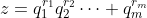 z=q_1^{r_1}q_2^{r_2}\cdots q_m^{r_m}