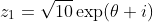 z_1=\sqrt{10}\exp(\theta i)~\&~z_2=5\sqrt{2}\exp\left(\frac{-3\pi i}{4}\right)