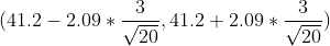 (41.2-2.09*\frac{3}{\sqrt{20}},41.2+2.09*\frac{3}{\sqrt{20}})