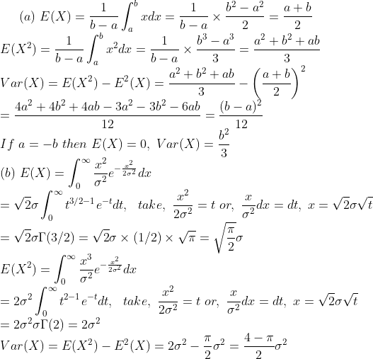 Zd2.一ㄧㄧㄨㄧ 3 aa T+ E(X2) _ b.rar _ bla 12 12 If a-b then E(X)-0, Var(X)- (b) E(X)e E(X) = 202e dt, take,