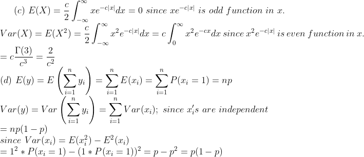 re-cladx = 0 since xe-cri is odd function in x (c) E(X) =-「 0o 12e-claldr = c | 12 e-czdr since 12 e-cl įs even function in x