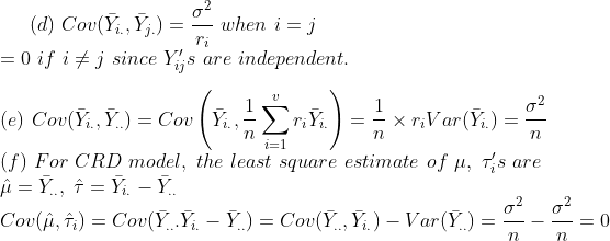 (d) CouX,,5) = when i = j = 0 if i j since y,s are independent _ when l = r, (f) For CRD model, the least square estimate of μ, s are