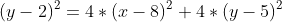 (y-2)^2=4*(x-8)^2+4*(y-5)^2