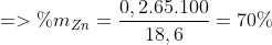 => %m_{Zn} = \frac{0,2.65.100}{18,6}= 70%