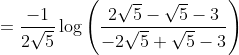 =\frac{-1}{2 \sqrt{5}} \log \left(\frac{2 \sqrt{5}-\sqrt{5}-3}{-2 \sqrt{5}+\sqrt{5}-3}\right)