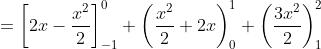=\left[2 x-\frac{x^{2}}{2}\right]_{-1}^{0}+\left(\frac{x^{2}}{2}+2 x\right)_{0}^{1}+\left(\frac{3 x^{2}}{2}\right)_{1}^{2}