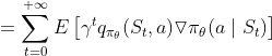 =\sum_{t=0}^{+\infty }E\left [ \gamma ^{t}q_{\pi _{\theta }}(S_{t},a)\triangledown \pi _{\theta }(a\mid S_{t}) \right ]