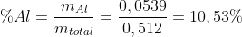 \%Al=frac{m_{Al}}{m_{total}}=frac{0,0539}{0,512}=10,53\%