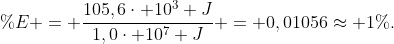 \%E = frac{105,6cdot 10^{3} J}{1,0cdot 10^{7} J} = 0,01056approx 1\%.