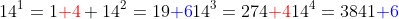 \14^1=1{color{Red} 4}\ 14^2=19{color{Blue} 6}\14^3=274{color{Red} 4}\14^4=3841{color{Blue} 6}