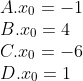 \\A. {{x}_{0}}=-1 \\ B. {{x}_{0}}=4 \\ C. {{x}_{0}}=-6 \\ D. {{x}_{0}}=1