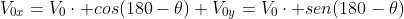 \V_{0x}=V_0cdot cos(180-	heta)\ V_{0y}=V_0cdot sen(180-	heta)