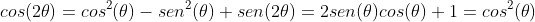 \cos(2	heta)=cos^2(	heta)-sen^2(	heta)\ sen(2	heta)=2sen(	heta)cos(	heta)\ 1=cos^2(	heta)+sen^2(	heta)