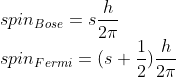 \\spin_{Bose}=s\frac{h}{2\pi}\\ spin_{Fermi}=(s+\frac{1}{2})\frac{h}{2\pi}